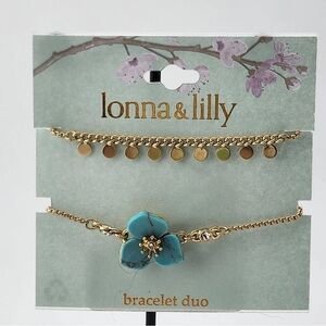 Lonna & Lilly Gold and Blue Floral Bracelet Set